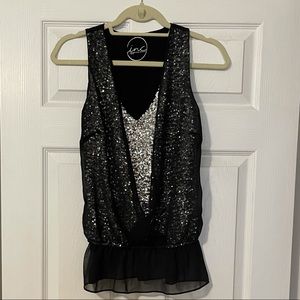 INC Black & Sequence Peplum Top